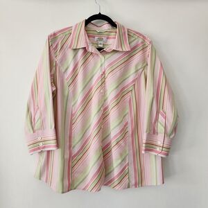 Talbots Woman Petites Wrinkle Resistant Stretch pink striped 3/4 sleeve size 20W